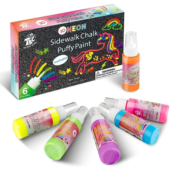 TBC The Best Crafts 3D Puffy Paint Sidewalk Chalk Paint,6 Neon Colors,Washable and Non-Toxic Art Paint Type