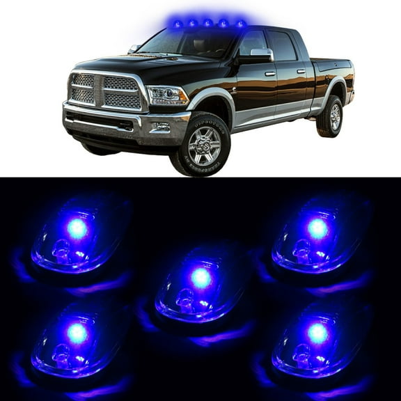 SCITOO Fit for 2003-2018 Dodge Ram 2500 3500 5x Smoke Cab Lights Covers Cab Roof Running Top Clearance Marker Assembly with 5x Blue LED Light Bulbs