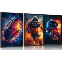 Football Canvas Wall Hieng Graffiti Rugby Gaming Cool Sports Theme Pictures Wall Decor Fire American Football Player Posters Painting Prints Hiengwork for Kids Boys Room Teen Bedrom Locker Room Decor