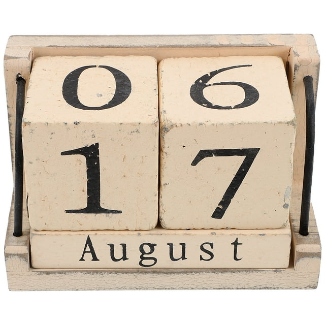 MasteelfCA Wooden Calendar Reusable Desktop Calendar Burned Effect Calendar Block for Office Home Beige