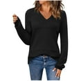 thumbnail image 2 of GaThRRgYP Off the Shoulder Tops for Women,Womens Tops under $5,Women's Fashion Casual New Solid Color Long Sleeve V-Neck Hollow Knit Sweater Top Black XL, 2 of 5