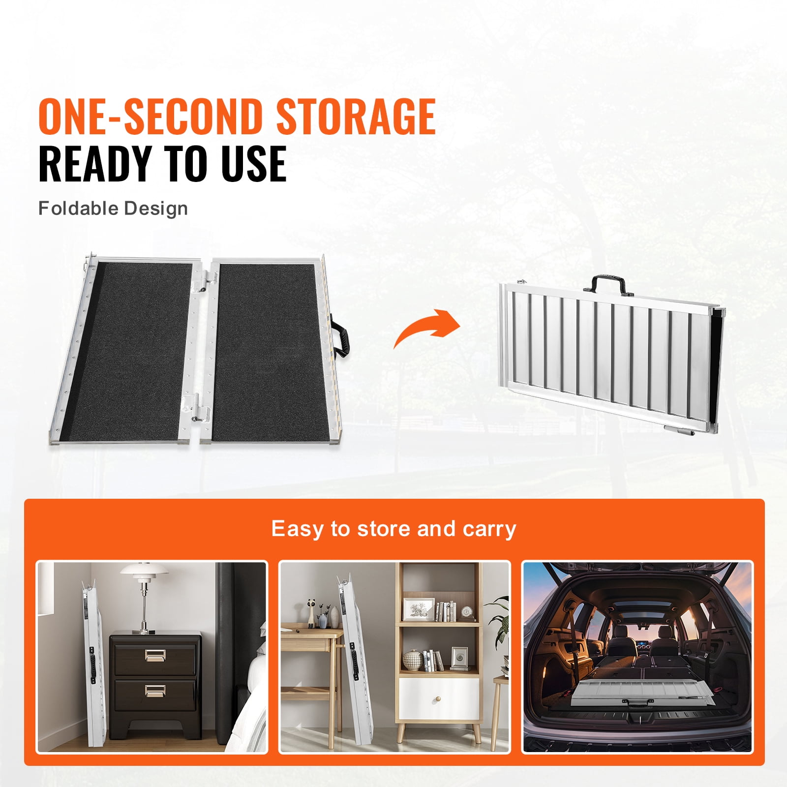 KFFKFF Compact Wheelchair Access Ramp, 3 ft with 800 lbs Load-Bearing Capacity, Aluminum Foldable Ramp with Anti-Slip Surface, Versatile Mobility Aid Ramp for Wheelchairs, Suitable for Home Steps