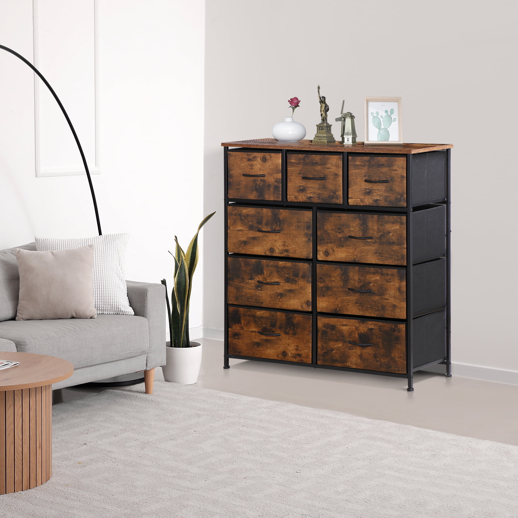 ZENY Large Wood Dresser with Steel Frame, 11.8" x 39.3" x 39.3"