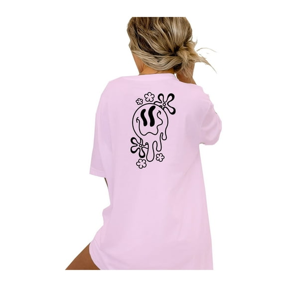 Trenz Shirt Company Drippy Smile Ladies Short Sleeve T-Shirt-Light Pink-3XL
