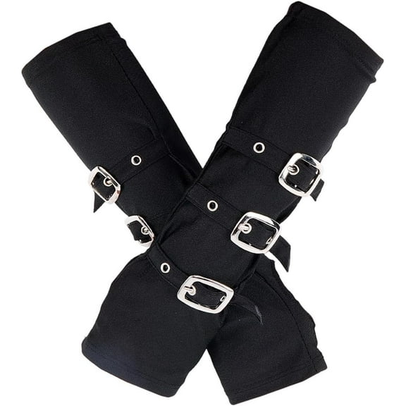 1 Pair Goth Fingerless Gloves Gothic Punk Gloves Sleeve Cuffs Cloth Women Cool Black Hip Hop Rock Style Long Arm Warmers Sun Protective for Cycling Mountain Biking Costume 12x3.9 inch