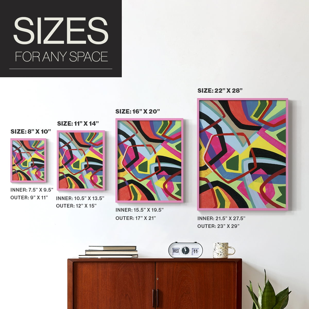 Bold Shape Shift II Framed Print in Pink Solid Wood Framed Print No Nail Hanging