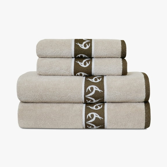 Realtree 4-Piece Bath Set Jacquard Border, 2 Bath Towels (30x54") & 2 Hand Towels (16x26")