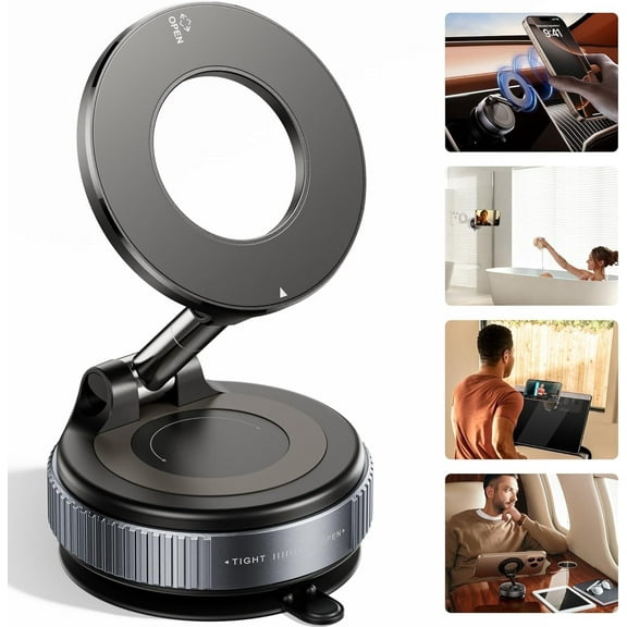 Magnetic Car Phone Holder, 360° Rotating MagSafe Mount, Ultra Suction Cup Stand for iPhone Android