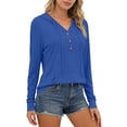 thumbnail image 6 of YTCAMLO Long Sleeve Sun Shirts for Women, Casual Loose Fit Button V Neck Sweatshirt with Kangaroo Pocket, Drawstring Workout Tops, 6 of 7