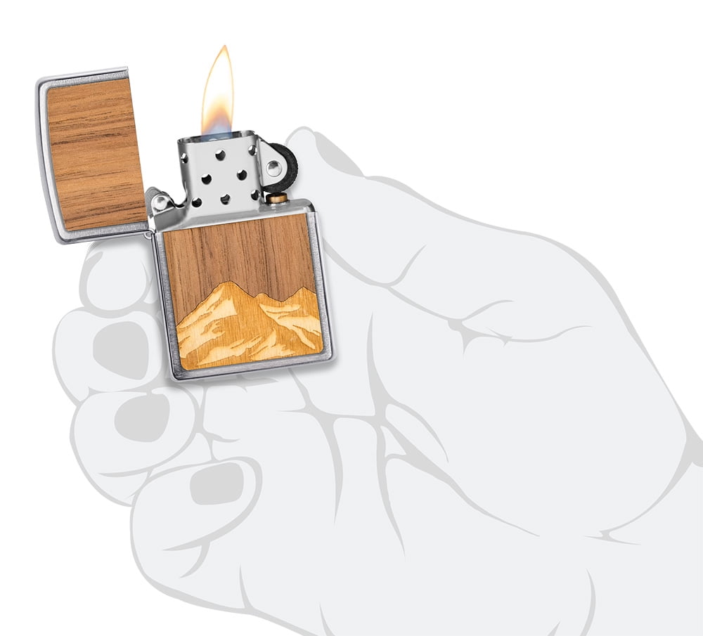 Zippo Woodchuck USA Mountains Brushed Chrome Pocket Lighter
