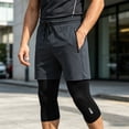 thumbnail image 3 of Rove Studio Men’s 2-in-1 Layered Training Pants, 7/8 Length Compression Tights with Shorts for Gym, Running & Casual Wear Grey XXXL, 3 of 4