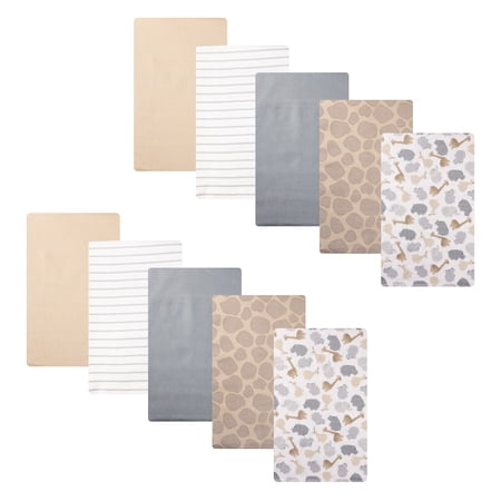 Hudson Baby Infant Cotton Polyester Flannel Burp Cloths 10-Pack, Safari Friends, One Size