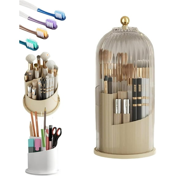 Concealed Toothbrush Holder,Toothbrush Holders for Bathrooms,360 Rotating Waterproof Dustproof Toothpaste Holders with Sliding Lid,for Vanity Makeup Brushes Holder,Pen Holder Storage (A)