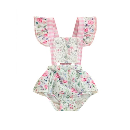 

Jkerther Newborn Infant Toddler Baby Girls Clothes Fly Sleeve Flower Floral Jumpsuit Romper Bodysuit Summer Bodysuit
