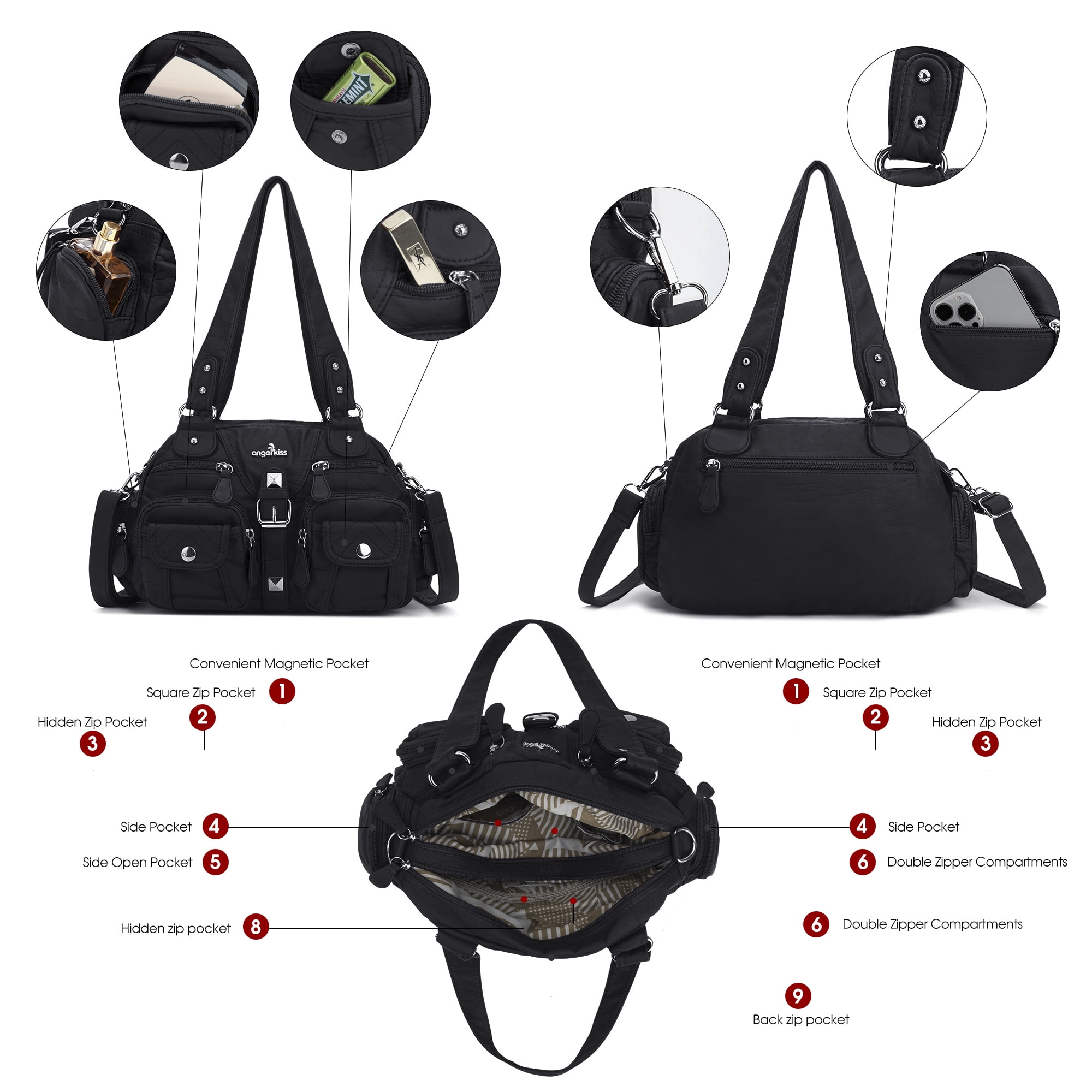 Angel Kiss Small Hobo Purses for Women Soft Vegan Leather Shoulder Bags with Crossbody Adjustable Strap