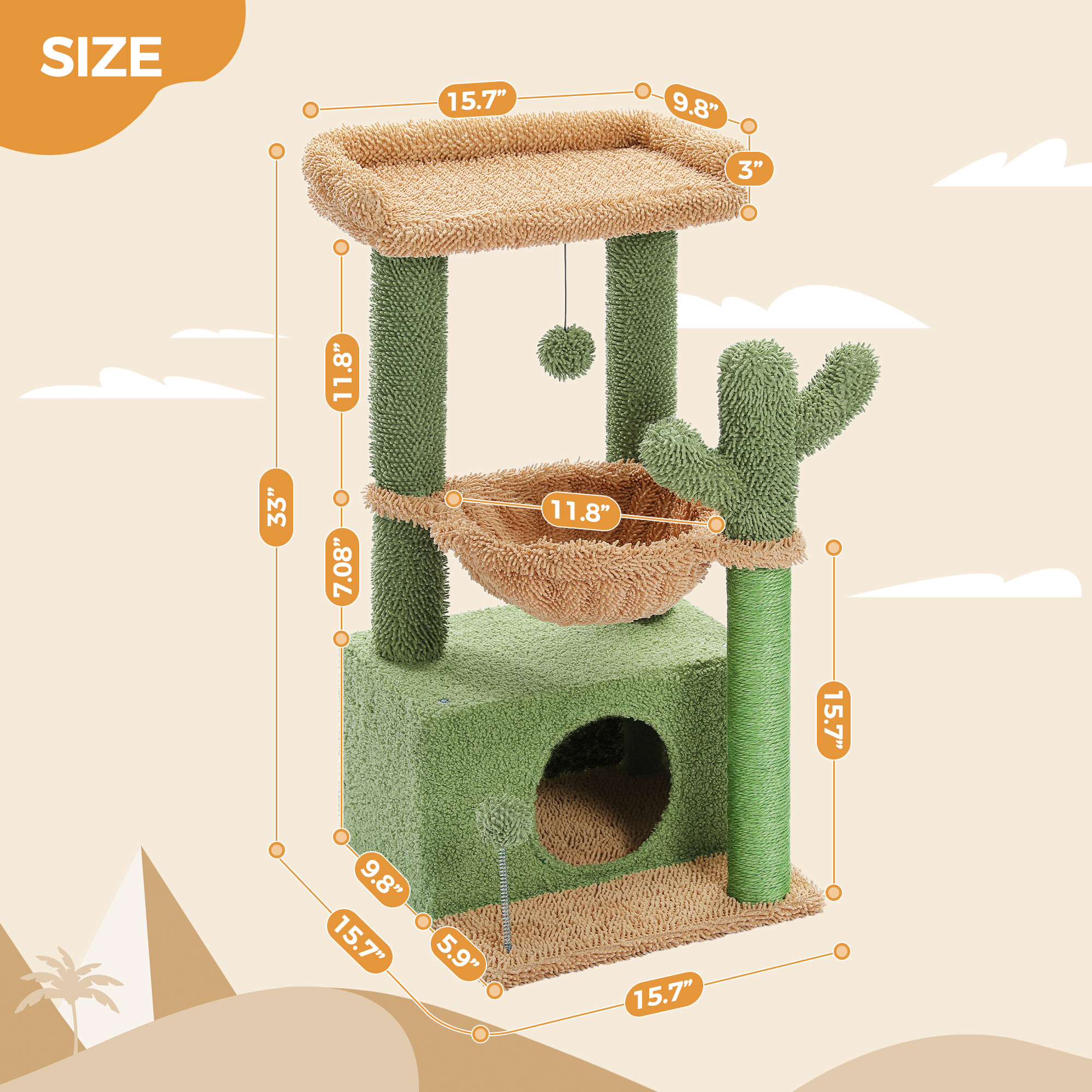 Pawz Road Cactus Cat Tree, 33 Inch, Green photo 6