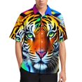 thumbnail image 3 of Camisa informal con estampado de rayas de piel de tigre para hombre, camisa hawaiana de vacaciones de manga corta, camiseta de gran tamaño para hombre, blusas, ropa, 3 of 5