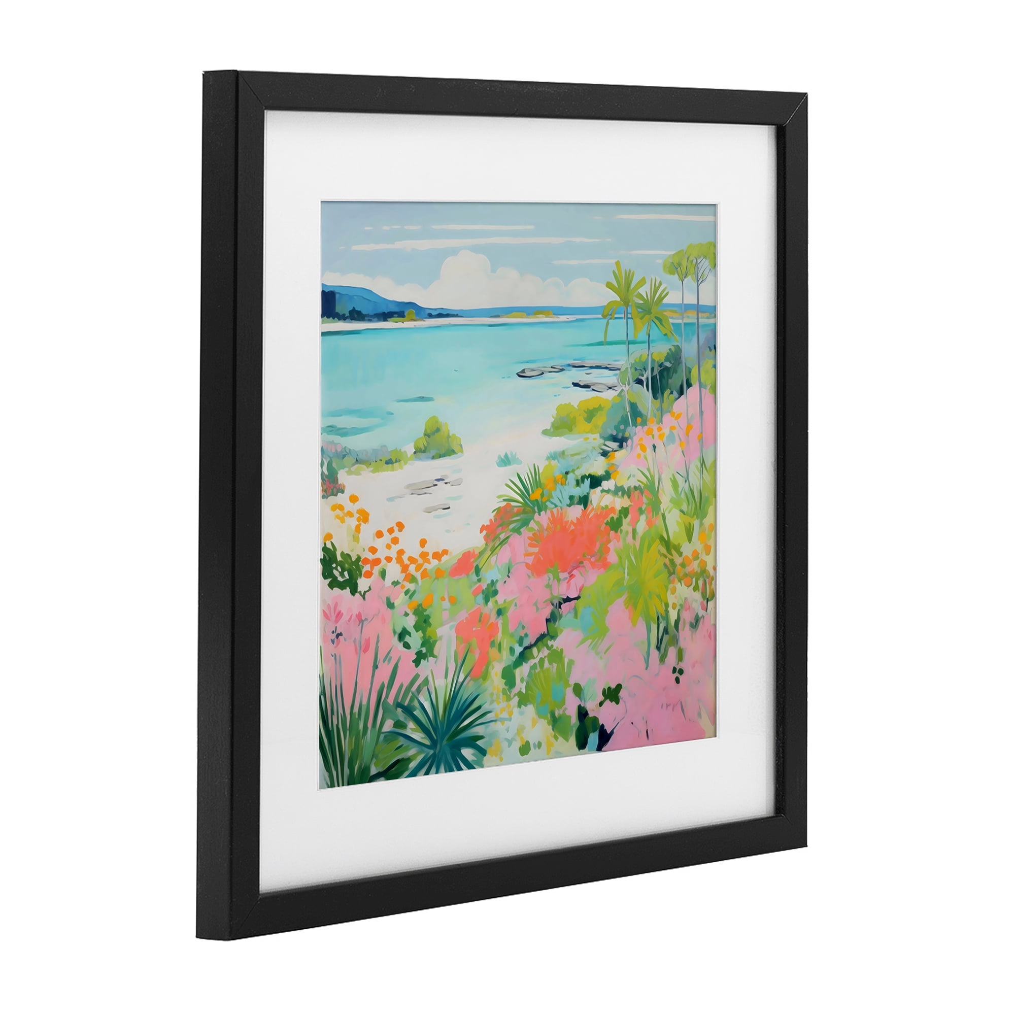 Stupell Industries Tropical Coast Blooming Shoreline Black Framed Print Under Glass, design by Creative Studio