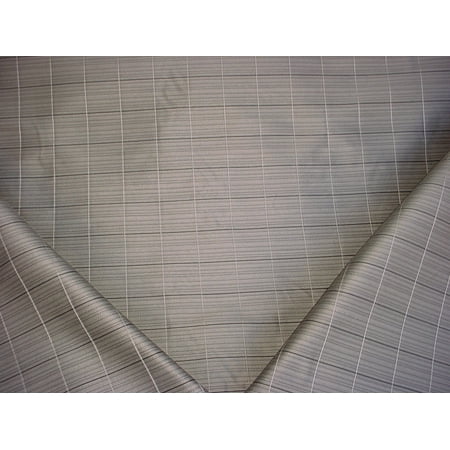 Silk Upholstery Fabric - 78H7 - Handsome Grey / Black / Silver Pinstripe Faux Silk Plaid Designer Upholstery Drapery Fabric - By the Yard