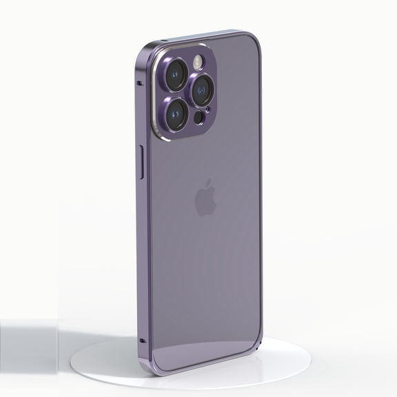Decase for iPhone 14 Pro Max Case Compatible with Camera Lens Protector and Safety Lock Metal Aluminum Alloy Bumper Matte Frosted Translucent Back Wireless Charging Cover, Darkpurple