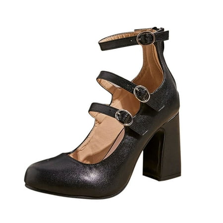 

GNEIKDEING Women s Chunky Shoes For Women Retro Casual Shoes Buckle Boots Mary Janes Shoes Gift on Clearance