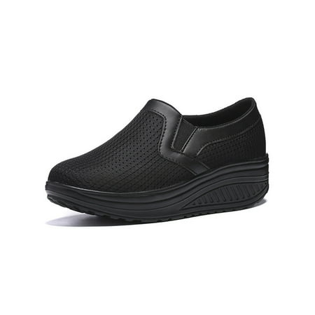

Daeful Womens Walking Shoe Wedge Sneakers Platform Casual Shoes Breathable Slip On Flats Women Lightweight Black 7.5