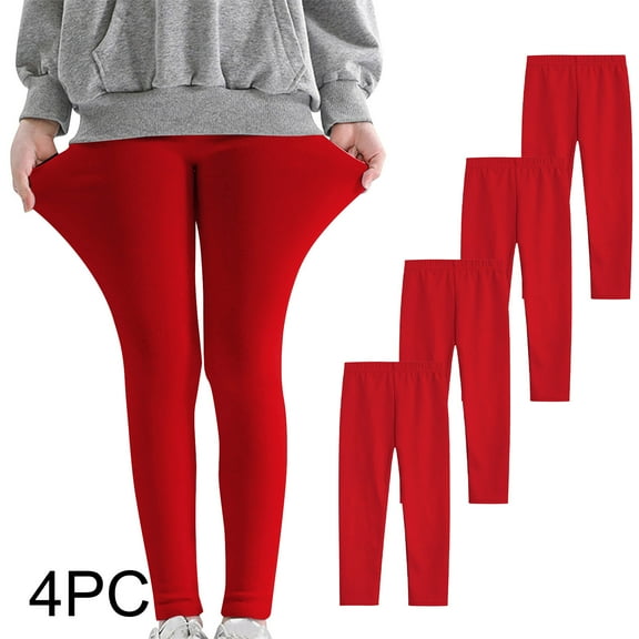 KkSLirnhs 7 Years 4PC Girls' Printed Stretchy Leggings Pack, Soft Cotton Blend, Great for Spring & Summer, Easy to Match with Tops, Fun Patterns, Sizes 5-12 Red