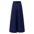 thumbnail image 5 of Lixiuxyad Stretchy Work Dress Pants For Women Palazzo Pants Summer Printed Cropped Cotton Linen Comfy Baggy Trousers With Pockets Elegant Party High Waist Wide Leg Trousers Flared Pants Blue, 5 of 5