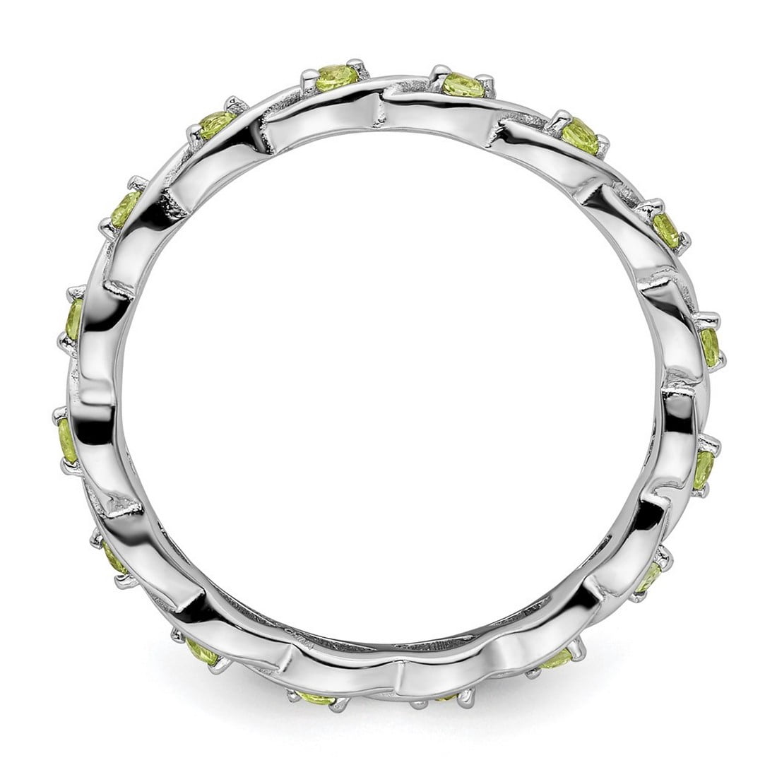 2.5mm 925 Sterling Silver Polished Prong set Stackable Peridot Ring Size 6 Stackable Ring for Women
