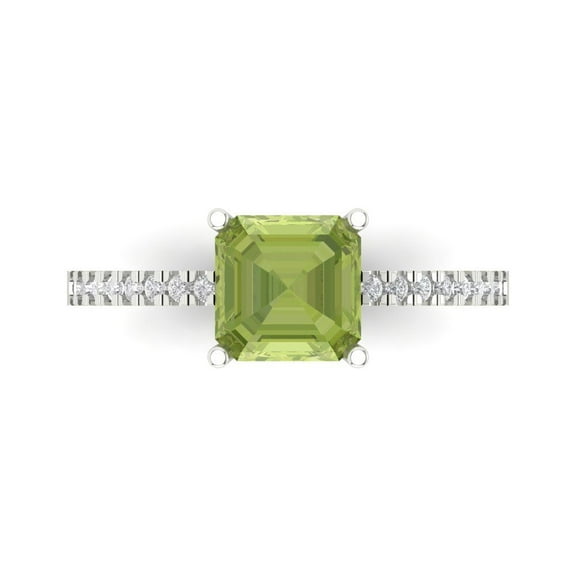 Solitaire with Accents Engagement Ring for Women - 2.7ct Natural Peridot in 14K White Gold Promise Ring