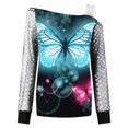 thumbnail image 4 of Mujeres moda manga larga camisas casuales fuera del hombro pulóver blusas Pompotops FGAJ18433, 4 of 5