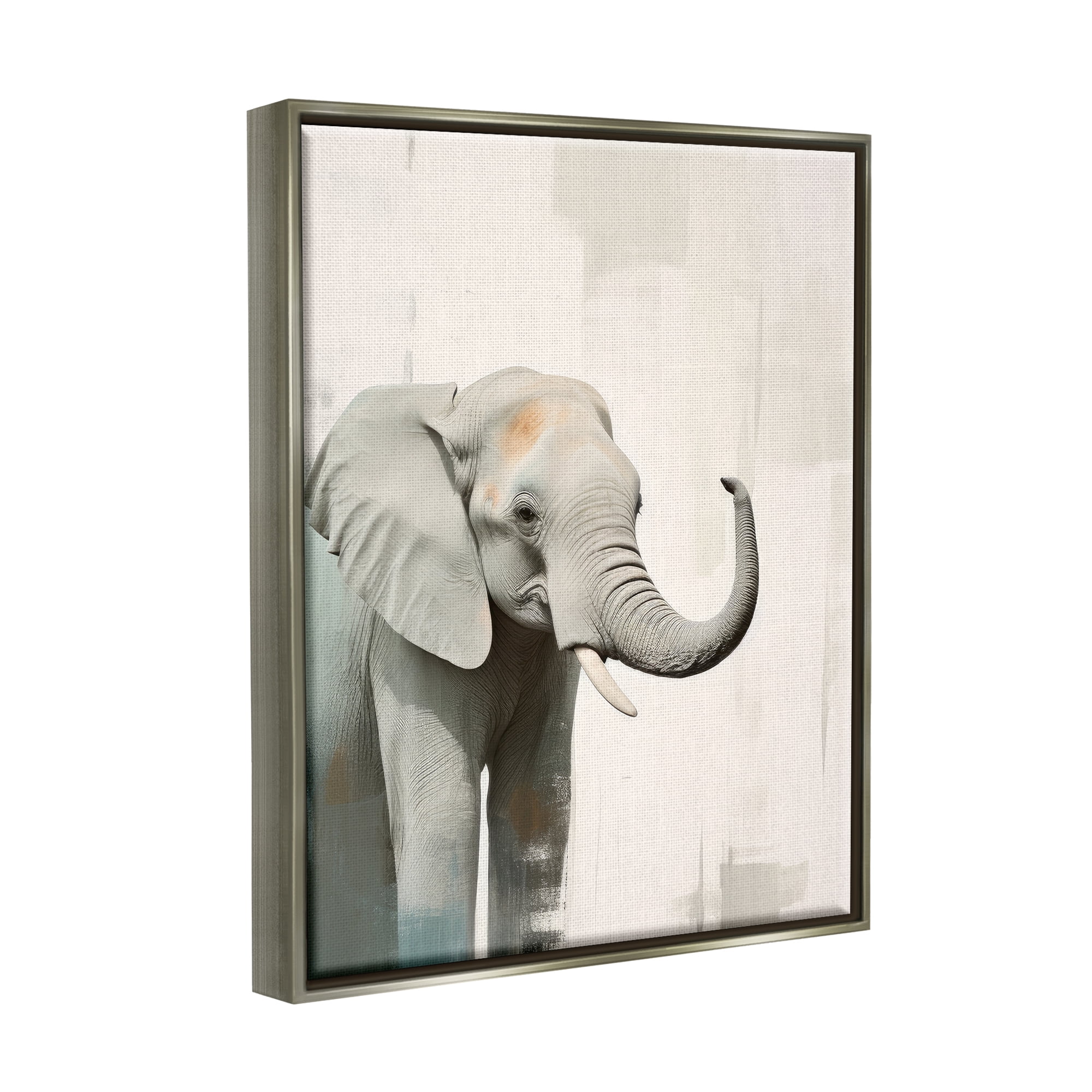 Stupell Industries Grey Modern Elephant Animals & Insects Painting Gray Floater Framed Canvas Art Print Wall Art, 25 x 31
