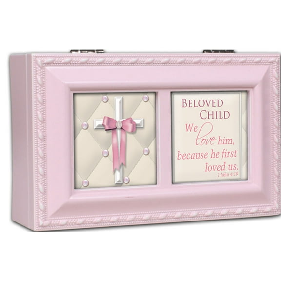 Cottage Garden Beloved Child We Love Because Matte Pink Jewelry Music Box Plays Jesus Loves Me