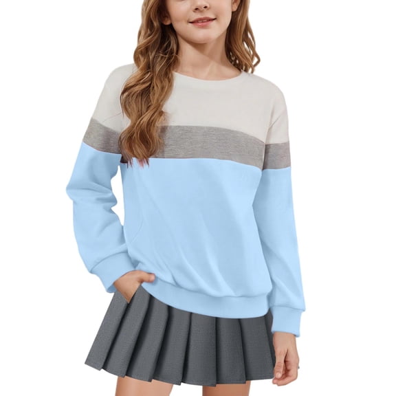 SELONE Crewneck Sweatshirts for Girls Long Sleeve Layering Top Fleece Color Block Shirts Fall Winter Warm Coat 1-15Y