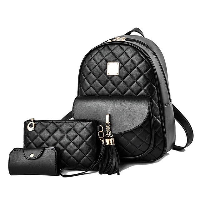 Mochila acolchada Argyle de 3 piezas, mini mochila de moda con bolso de mano y tarjetero