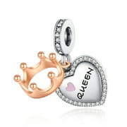 925 Sterling Silver Charm for Bracelets Two Tone My Queen Dangle Charms Women Bracelet Charm