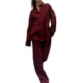 thumbnail image 3 of Women'S 2 Piece Sets-Linen Long Sleeve Shirts + Wide Leg Pants Vacation Outfits Matching Sets Wine Red S, 3 of 9