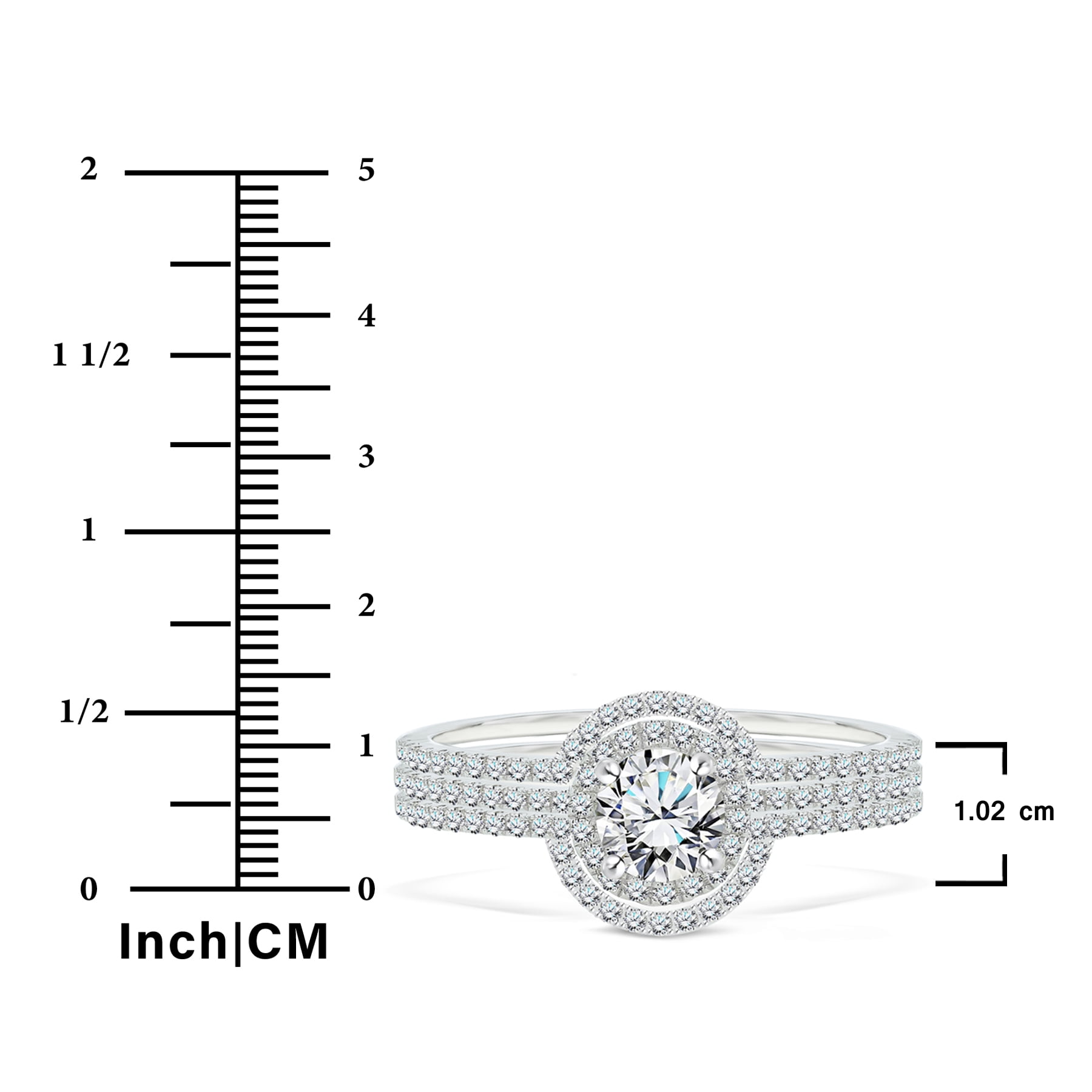 JeenMata 1 Carat Lab Grown Diamond Trio Wedding Ring Set - Round Cut Halo Statement Ring in 18K White Gold Plating for Women