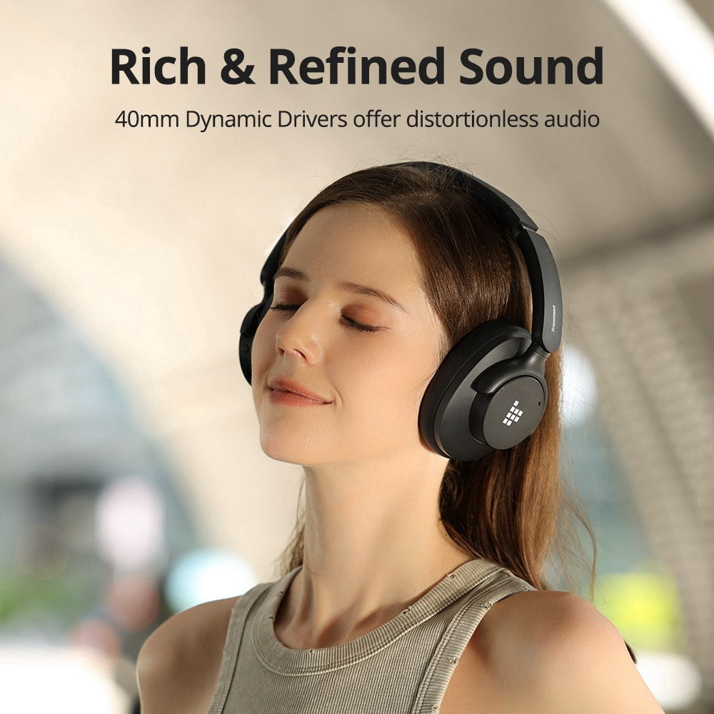 Tronsmart Q20S Hybrid Active Noise Cancelling Headphones, Comfort Wireless Over-Ear Headsets, 60H Playtime, Hi-Res Audio Deep Bass - Black