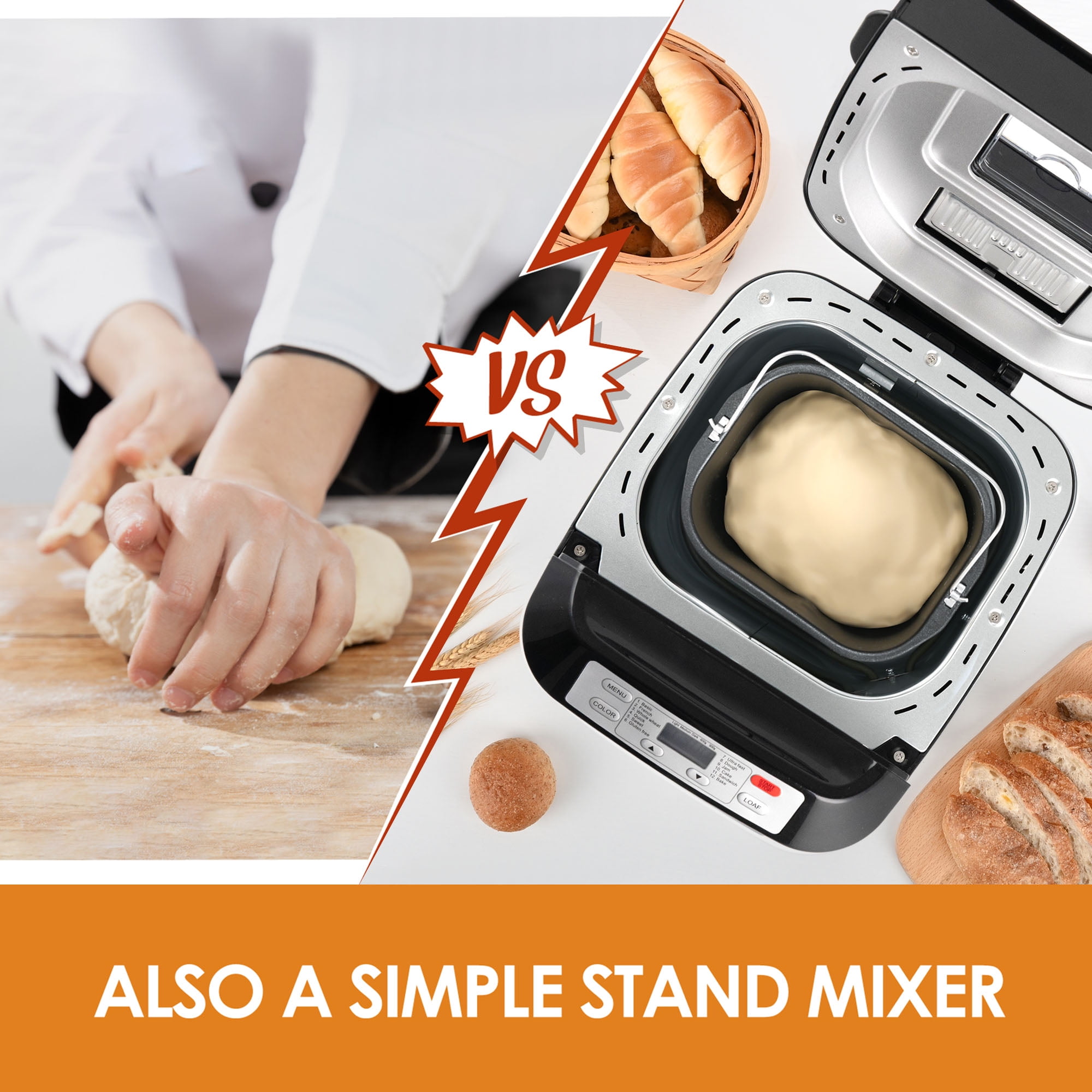 Kitchen in the Box 2lb Bread Maker with Auto Fruit Nut Dispenser, 12-in-1 Gluten-Free Bread Machine, 13H Delay Timer, Nonstick Pan, Keep Warm, Black