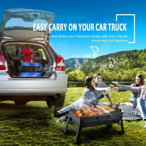 Portable Foldable Charcoal BBQ Grill - 17"x10" Cooking Area, Food-Grade Stainless Steel (3.57LBS Lightweight, Airflow Holes, for Camping/Picnic/Tailgate, Black)