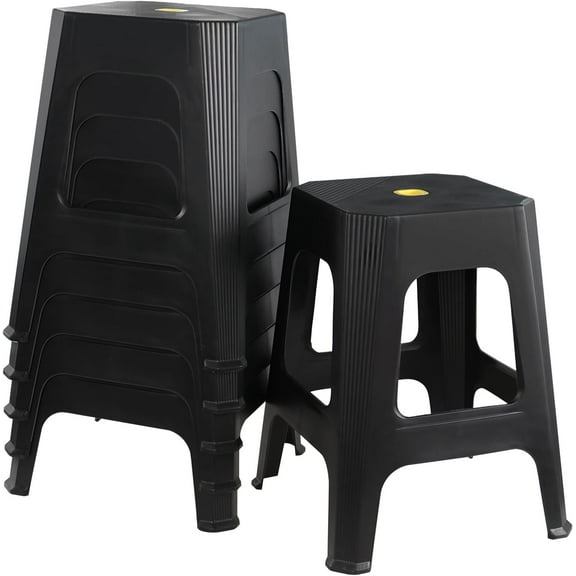 6-Pack 18.9 Inch Height Portable Plastic Stools, Commercial Furniture Nesting Office and Classroom Stools, Black