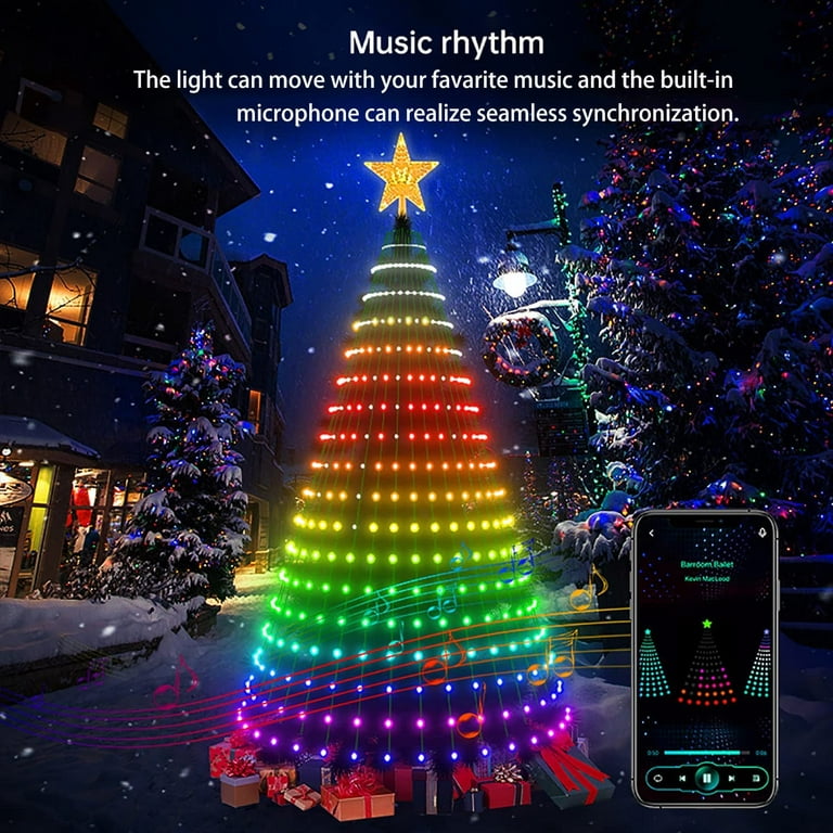 DIY Smart Christmas Lights with Bluetooth APP & Remote Control,132FT 400  RGB LED Light,Suitable for 6.9Ft high Christmas Tree,Outdoor Multi-Color  Changing with Musics,Patterns,DIY draffiti 