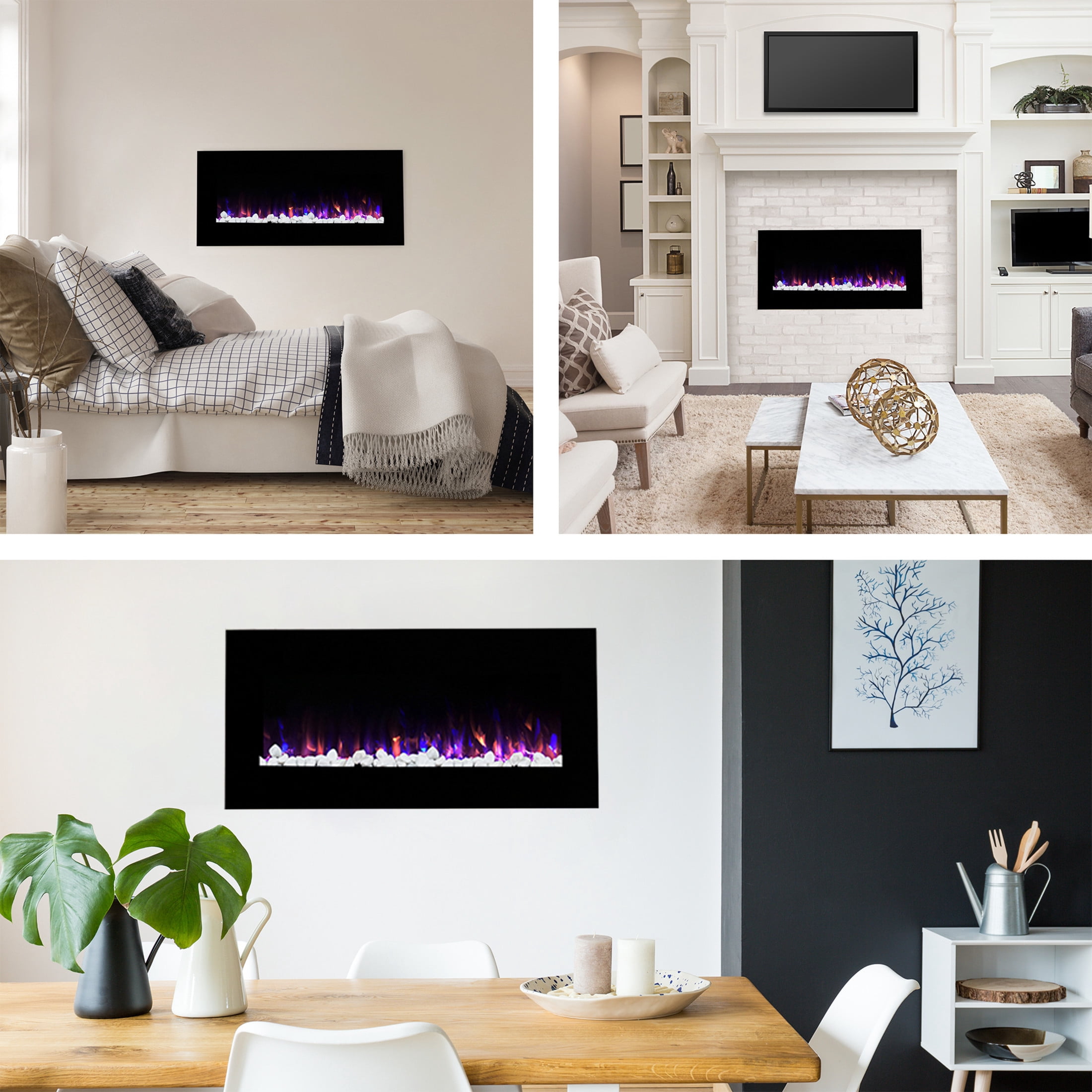 Northwest 42-Inch Modern Wall-Mount Electric Fireplace with Remote (Black)