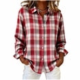 thumbnail image 2 of ClodeEU Women's Plaid Button Down Long Sleeve Shirts,Casual Loose Top ,Women's Plus L, 2 of 5