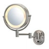 JERDON 8-Inch Wall Mounted Lighted Makeup Mirror with 5x-1x Magnification, Nickel Finish - Model HL65ND
