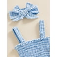 thumbnail image 6 of Elippeo Baby Girls 2Pcs Summer Outfits 3 6 12 18 Months Sleeveless Frill Smocked Strap Romper with Headband Set, 6 of 10
