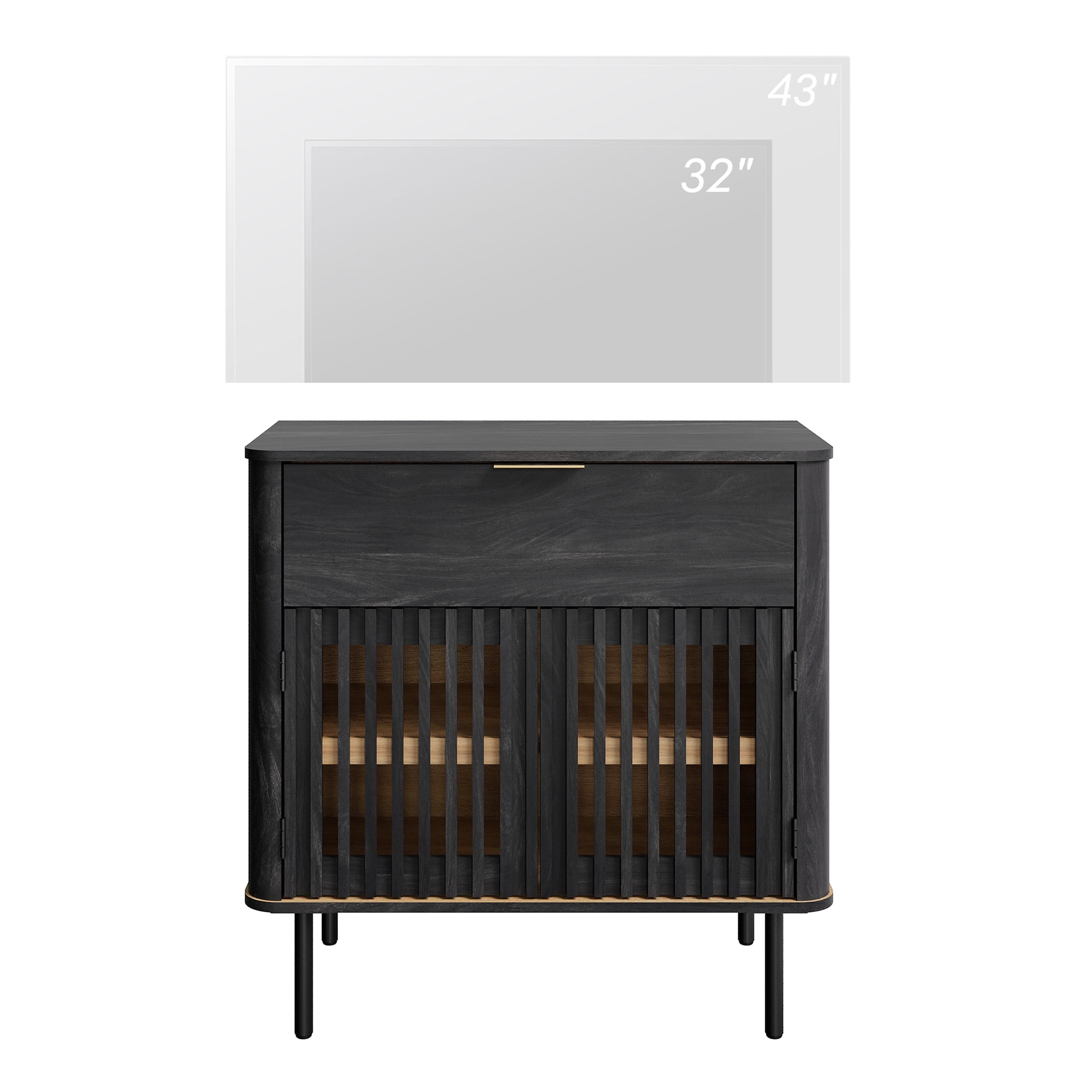 31.5" W 1-Drawer and 2-Door Fluted Sideboard with Adjustable Shelf, Black
