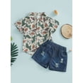 thumbnail image 2 of Wassery Toddler Kids Boys ummer Casual Outfit Cactus Bull Head Print Short Sleeve Shirt Tops and Ripped Denim Shorts Set 2pcs Gentleman Clothes 1-6T, 2 of 9