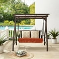 thumbnail image 6 of Ulax Furniture 2-Person Outdoor Hardtop Canopy Porch Swing with Stand, Solar LED Light and Sunbrella Back Cushions, 6 of 11